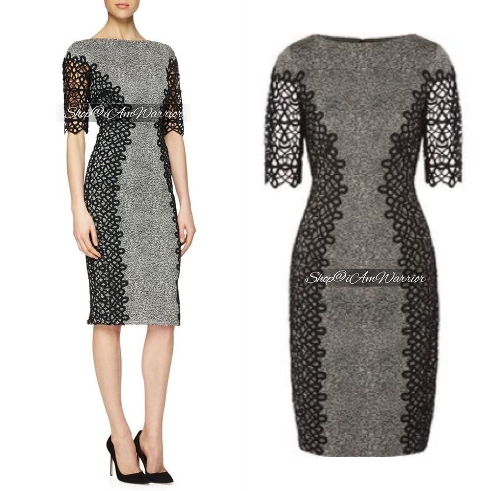 Lela Rose Textured Sheath Dress w/ Black Corded Lace Panels *shop@iAmWarrior - Picture 3 of 12